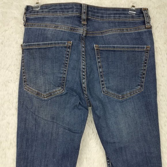 Zara Womens Jeans Skinny Ankle Blue Denim Distressed Low Rise Dark Wash 2 - Picture 8 of 12